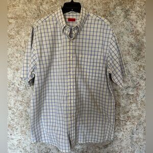 Izod Men's Light Yellow Blue Checkered Shirt